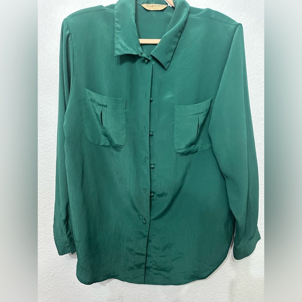 EUC Sz 14 Green Button-Up Blouse